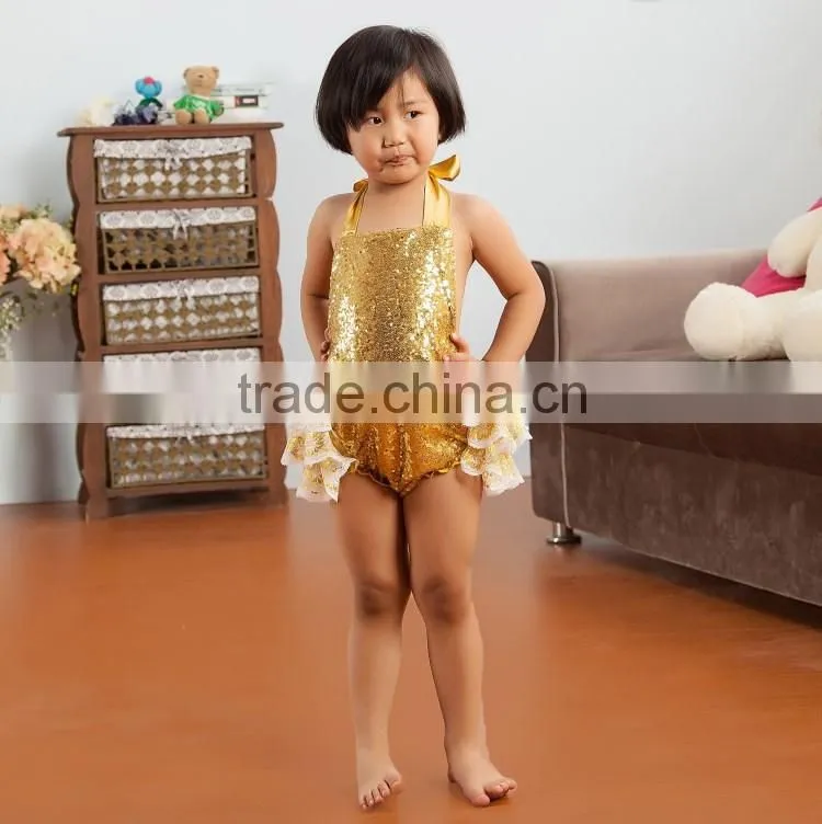 2017 New Product Wholesale Boutique Solid Shiny Romper, Bow-Knot Hairband Baby Adorable Girls Summer Clothes