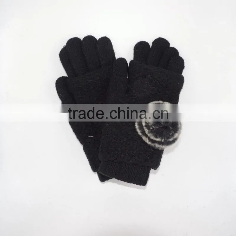 Two in one warm women's knit gloves
