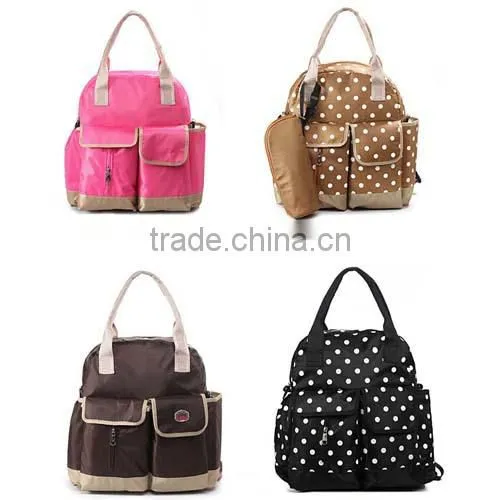 Multifunctional Black Polka Dot 3 Sets Diaper Backpack/Shoulder/Tote Bag for Kids (BLZ2587)