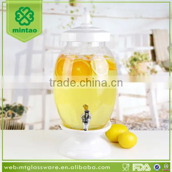 Fancy glass water and beverage dispenser with ceramic lid and stand