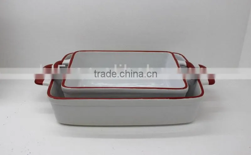 large rectangle tableware bakeware with red rim