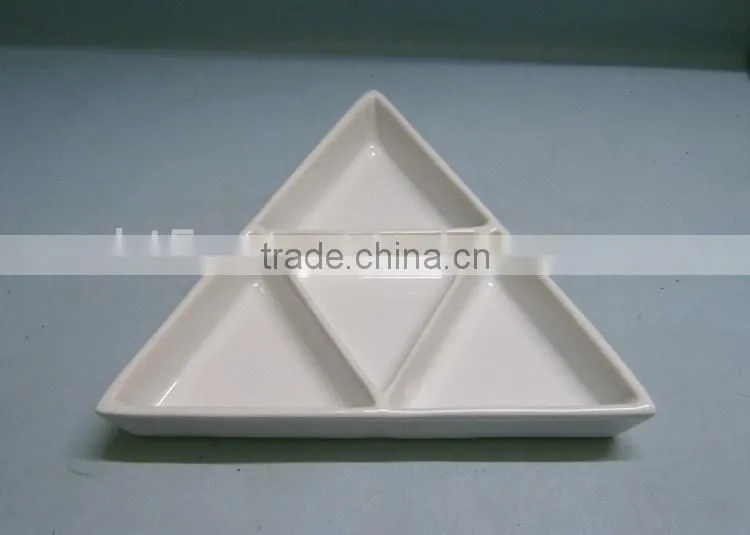 triangle white ceramic divided dinner plate