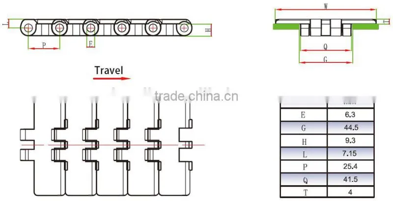 805 Plastic single hinge straight running table top chain