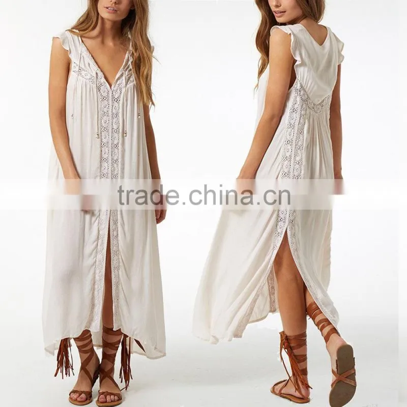 Navy Tie Back Leaf Print Women Maxi Long Party Dress Girls Without Dress Sex Picture HSd5187