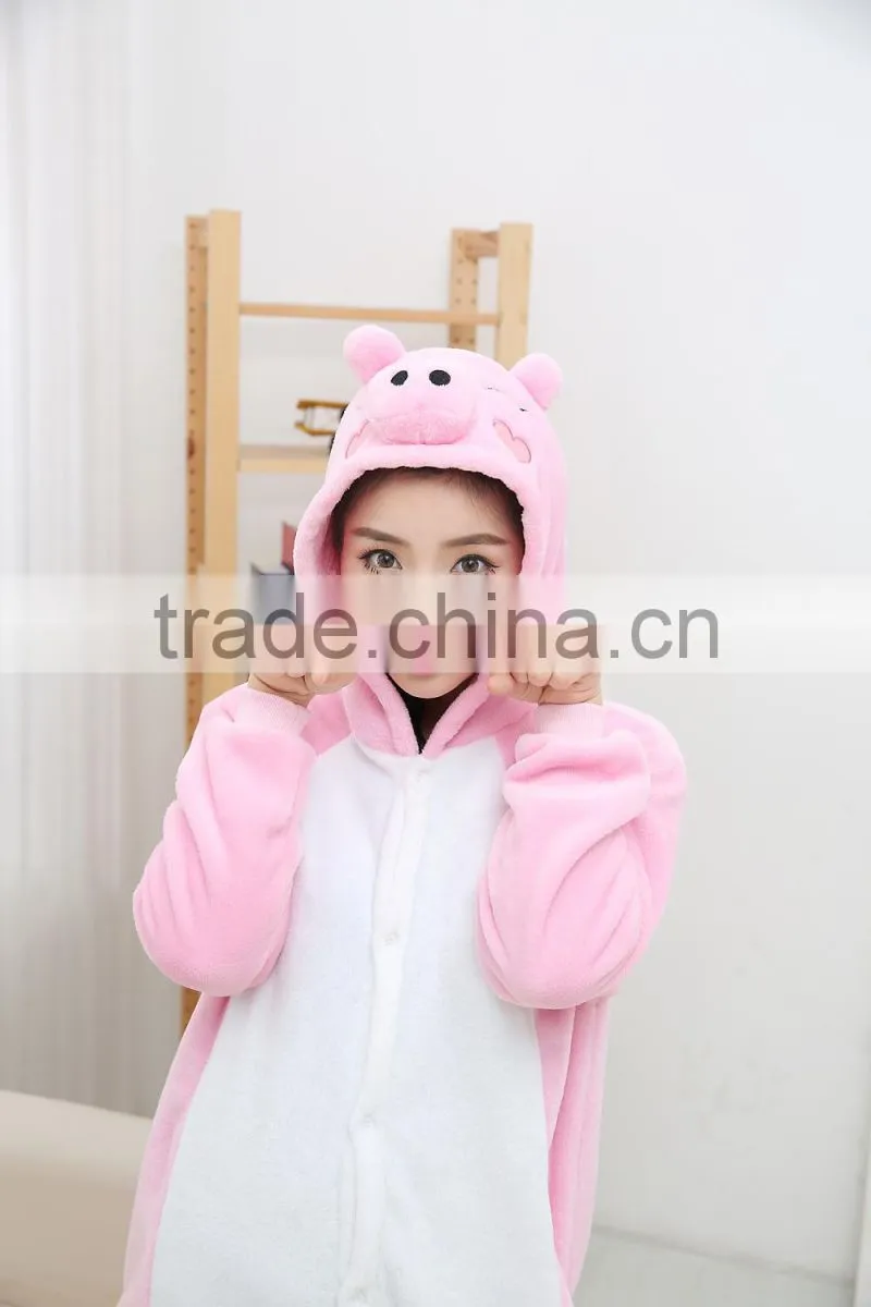 coral fleece cartoon adult animal jumpsuit animal pajamas jumpsuit pink pig design