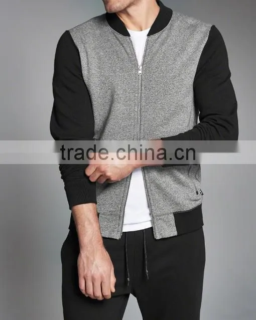 men's color block full zipper design bomber jacket with rib hem