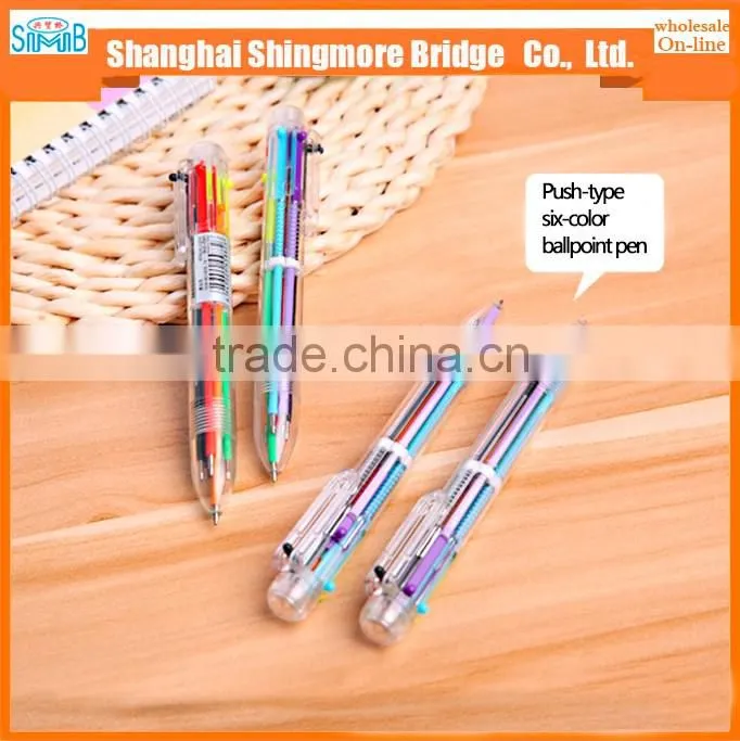 alibaba china hot sales cheap price plastic muti-function six color ballpoint pen