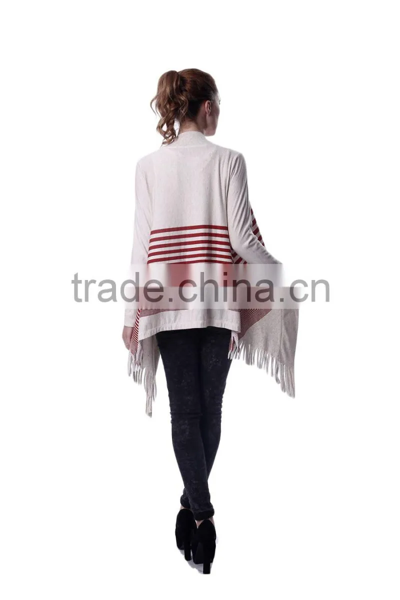 Womens multi-color stripe printing slub cardigan
