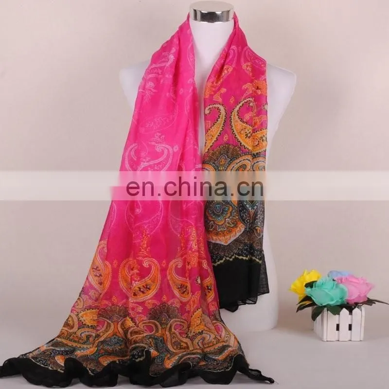 high quality hoot design printed polyester voile material ladies scarf