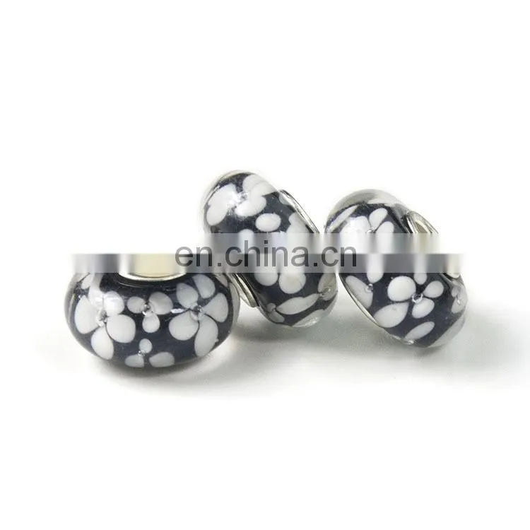 Collectibles small side copper-nickel alloy pipe black white floral glass beads loose beads