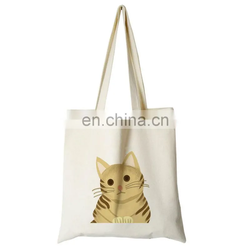 Custom Print Canvas Cute Cat Travel Tote Reusable Hand Bags for Women