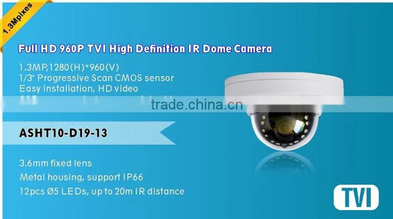1/3"SONY CMOS 1.3Megapixel 360 degress 3.6mm fixed lens 960P TVI Dome camera 20 Meter IR Dome TVI mini Camera