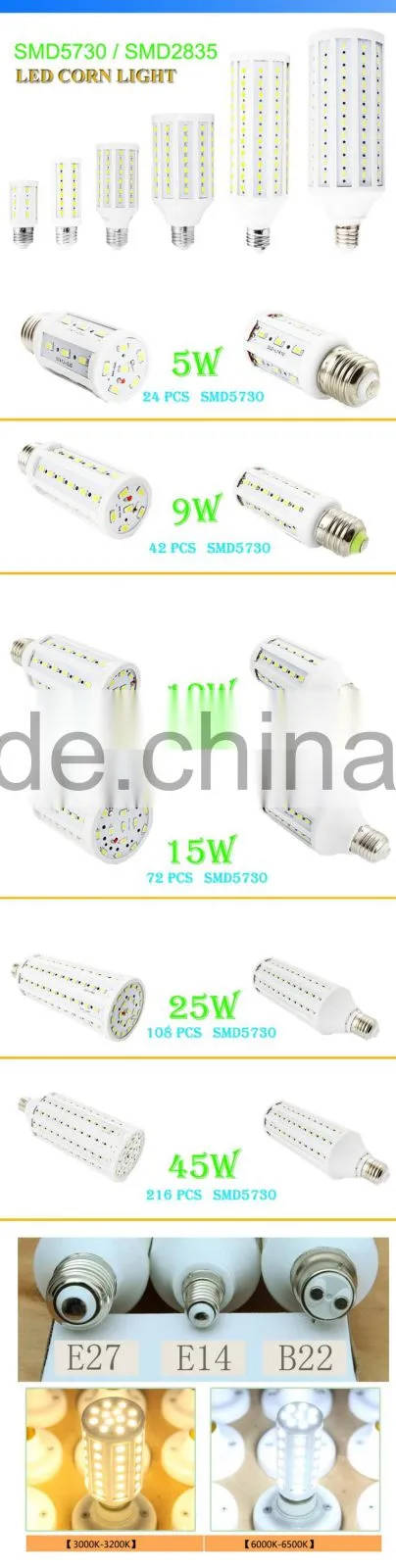 Chinese Supplier Best Price E27 7W 30W Dimmable LED Corn Light Bulb