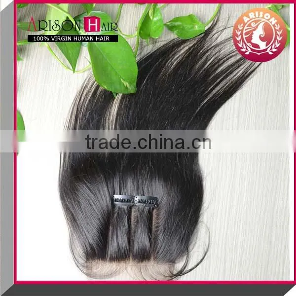 2014 new arrive hot selling lace closure in natural color straight three part lace closure