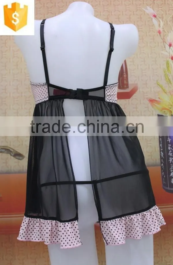 Cute pink sexy mesh women lingerie nighty wear