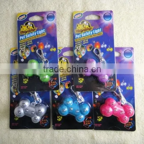 Pet Dog Safety LED Collar Pendant Tags Bone Flashing Blinking Glow Light