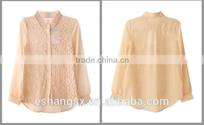 Ladies chiffon with lace front summer shirt