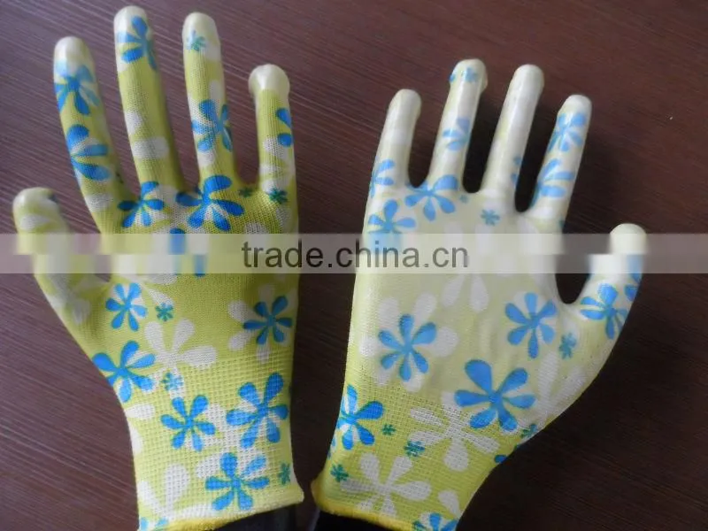 Best selling cotton liner with yellow nitrile coated anti oil safety working glove for industry