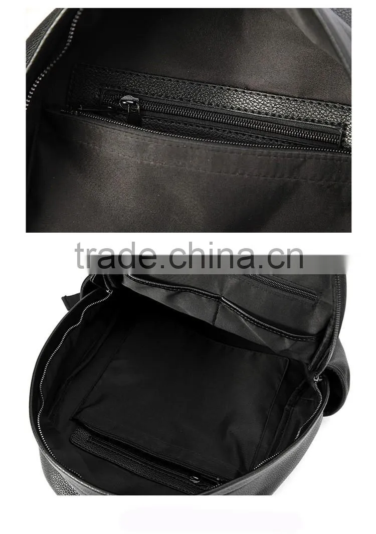 Pure black high quality blank pu leather backpack bags