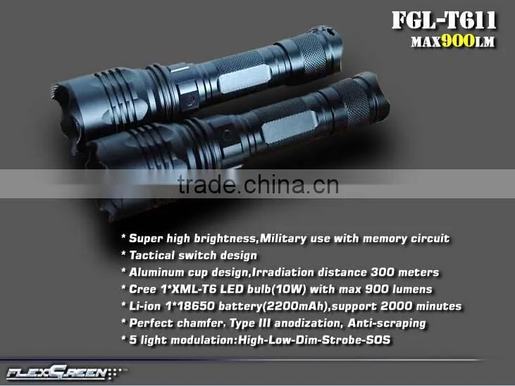 T6 LED 18650 battery hard anodizing flashlight