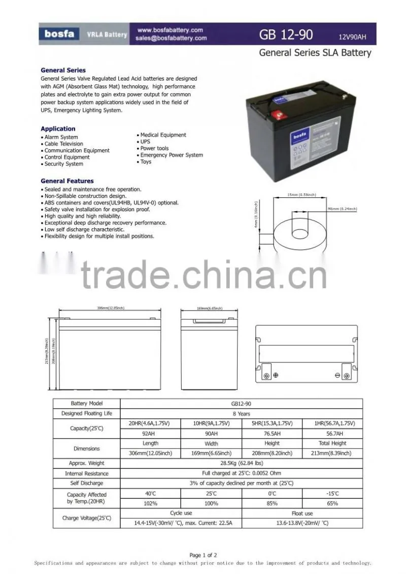 12v90ah sealed acid top sell battery