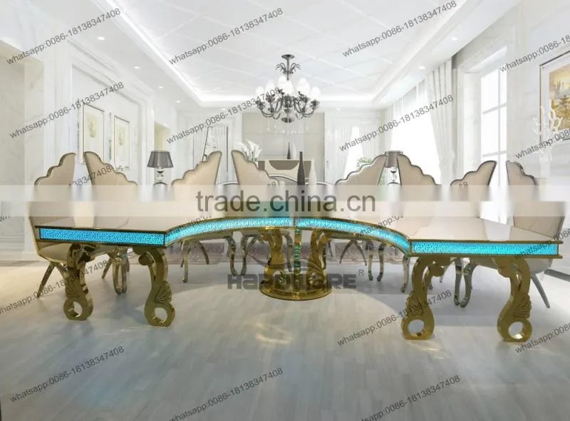Dubai half-moon design crescent table LED stainless steel banquet table