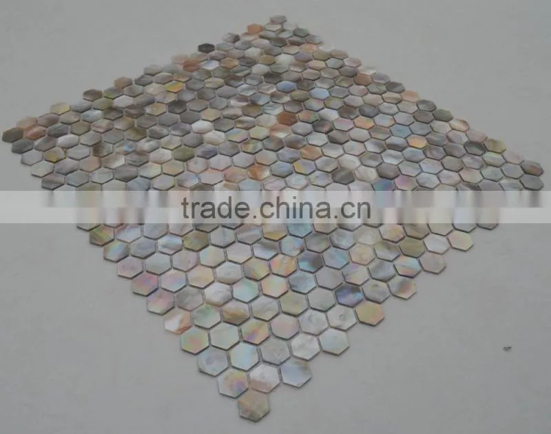 penguin sea shell mosaic in hexagonal pattern , wall tile,interior wall decoration