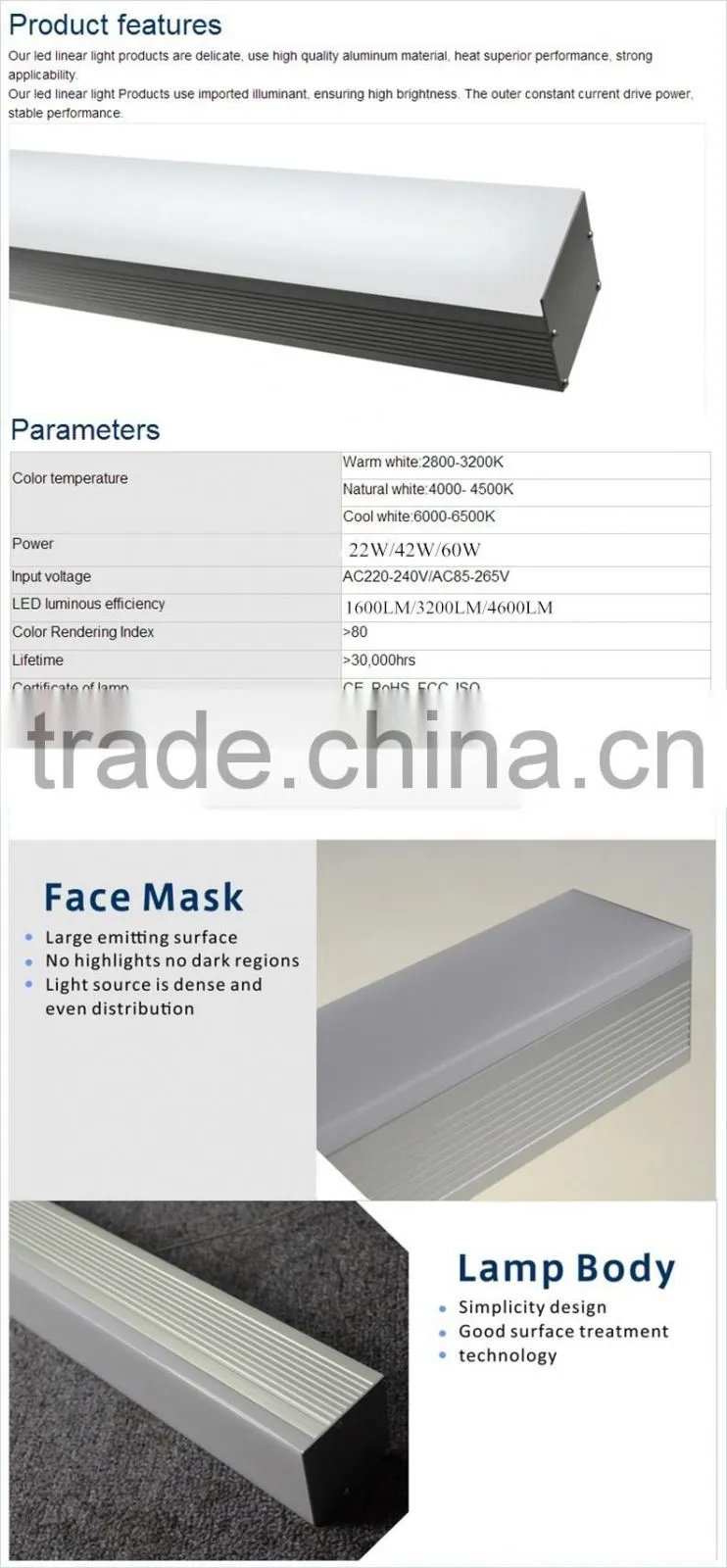 2016 best new product white&warm white LED linear light 0.6m/1.2m/1.5m