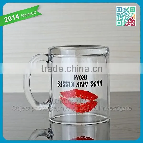 Wholesale novelty creative glass drinking cup coffee cup red lip printing coffee mug