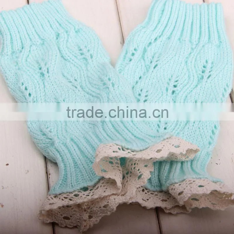 Lovely Leaves Mint Color Boot Socks Hollow Diamond Acrylic Knit Lace Boots Socks
