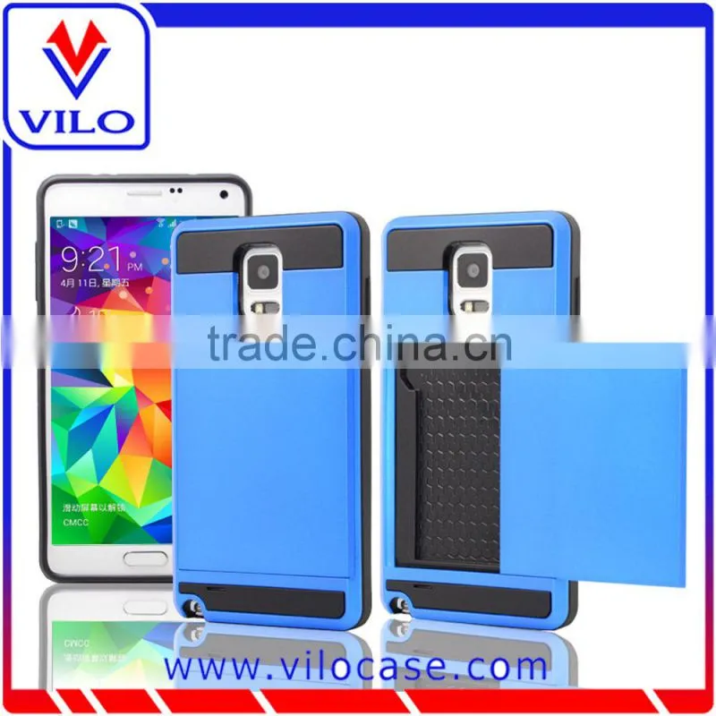 2 in 1 card holder tpu+pc hard back case for samsung Note 4