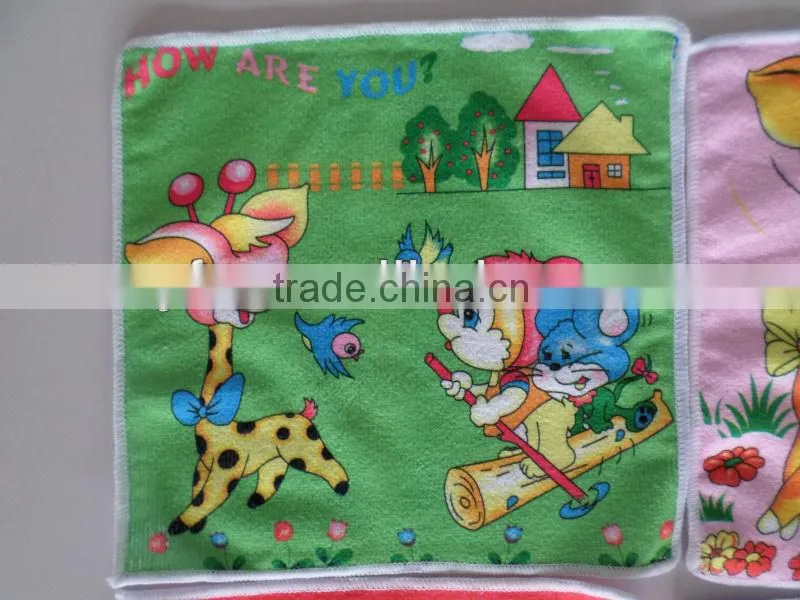 100% polyester microfiber warp knitting knitted thermal transfer printed square wash cloth with cartoon design