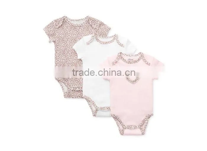 Wholesale Casual Baby Girls 100% Cotton Short Sleeve Leopard Print Rompers