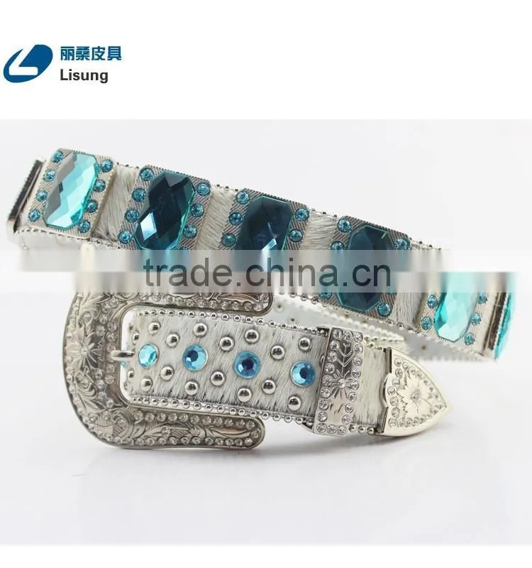 Cowboy Crystal Full Grain Horse Hide Leather Belt with Hair