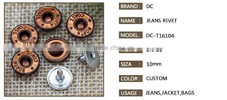 Nipple down brass rivet button with design for jean denim jacket