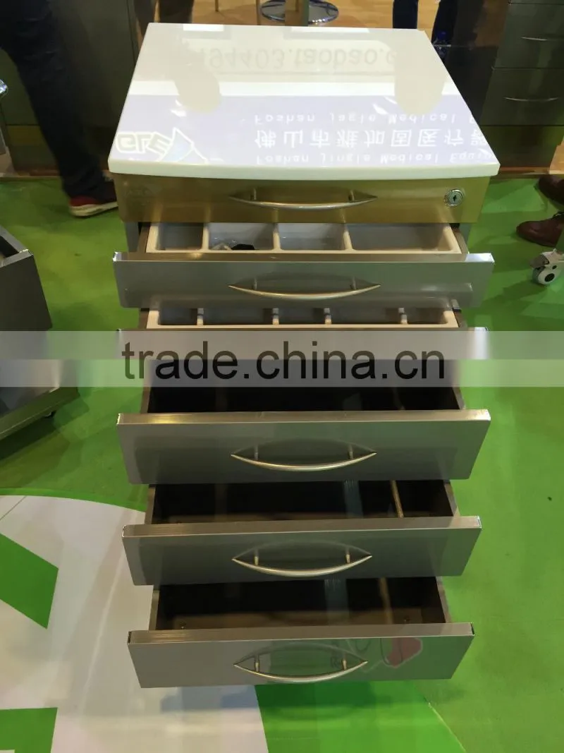 Stainless steel dental cabinet with drawers, medical trolley