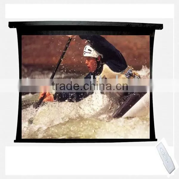 Manufacturer Supply 100" 16:9, White Video Fabric electric Tab-Tension Projection Screen with Tubular Motor
