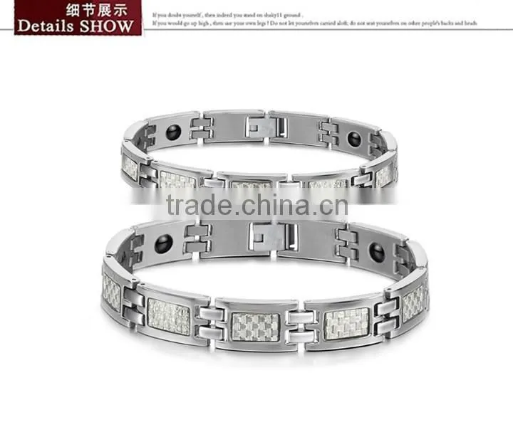 KSTONE 316L Stainless Steel Heath magnetic silve carbon fiber bracelet for Couple