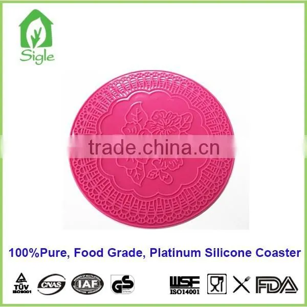 big size round india print silicone coaster/ silicone cup mat