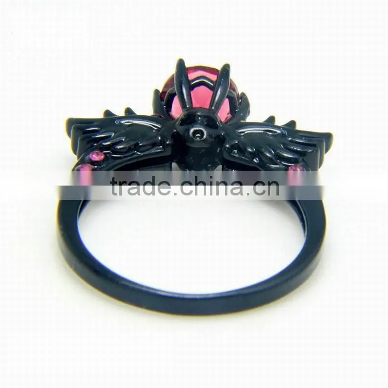 Two Tone Zircon Stone Copper Main Material Gun Black Plated Bat Design Rings For Unisex