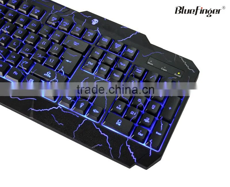 USB Wired Blue LED Backlit computer Keyboard with Cool Crack parttern