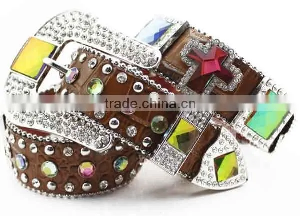Bride Colorful Rhinestone Crystal Croc Embossed Western Cowgirl Belts