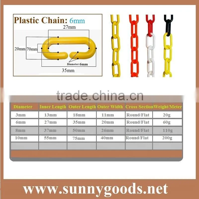 high quality 6mm yellow plastic roller chain