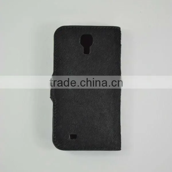 unique horsehair mobile phone folio wallet case cover for Samsung S4 with card slot OEM