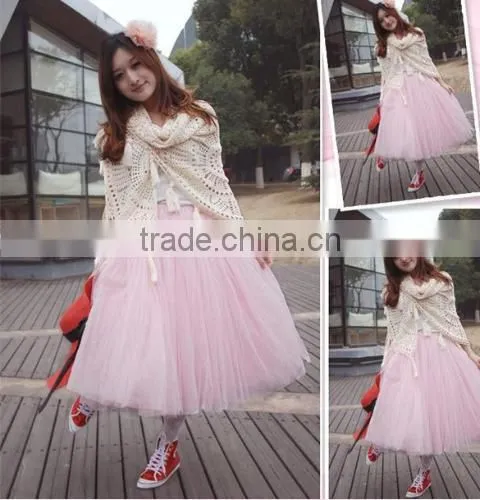 Fashion Women Bohemian Mesh Ball Gown Skirt A-Line Pleated Midi Swing Skirt