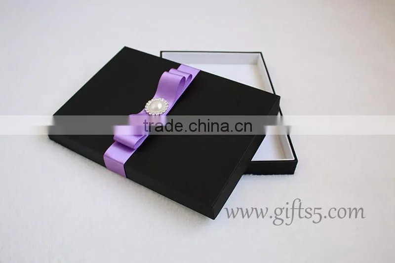 Elegant custom Black wedding invitation box with ribbon