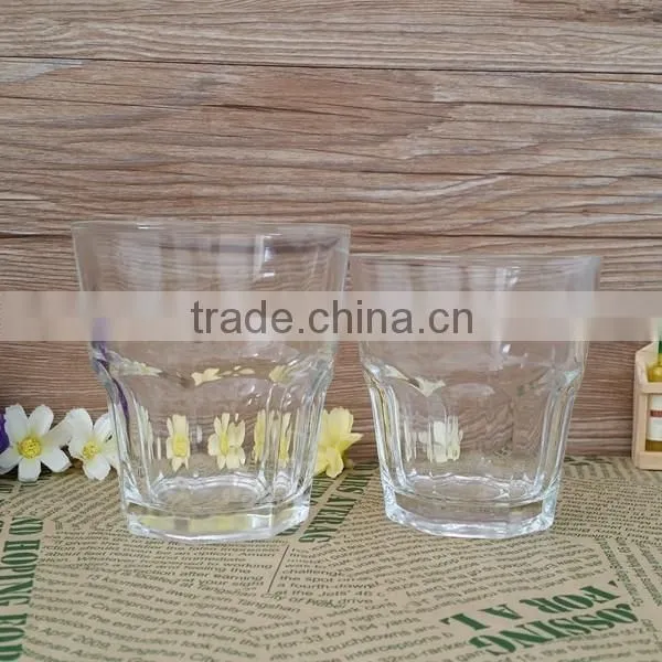 Clear egg shape glass tumbler with 400ML capacity and color bottom