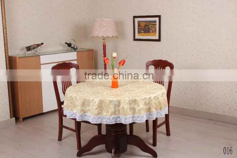 2016 newest flower printed pattern pvc/peva vinyl tablecloth/cover with waved/lace edge