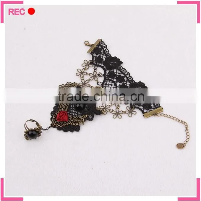 Finger chain ring bracelet for party, vintage style bracelet attached ring