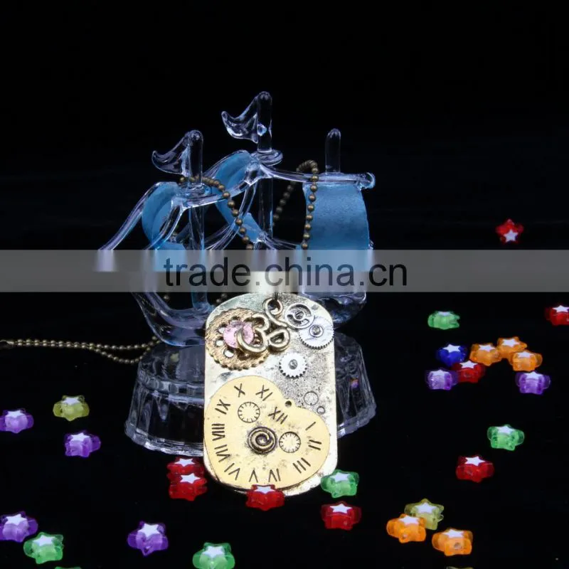 2015 yiwu fashion imitation jewelry hot sale steampunk necklace dog tag gear steam watch pendant cameo statement necklace